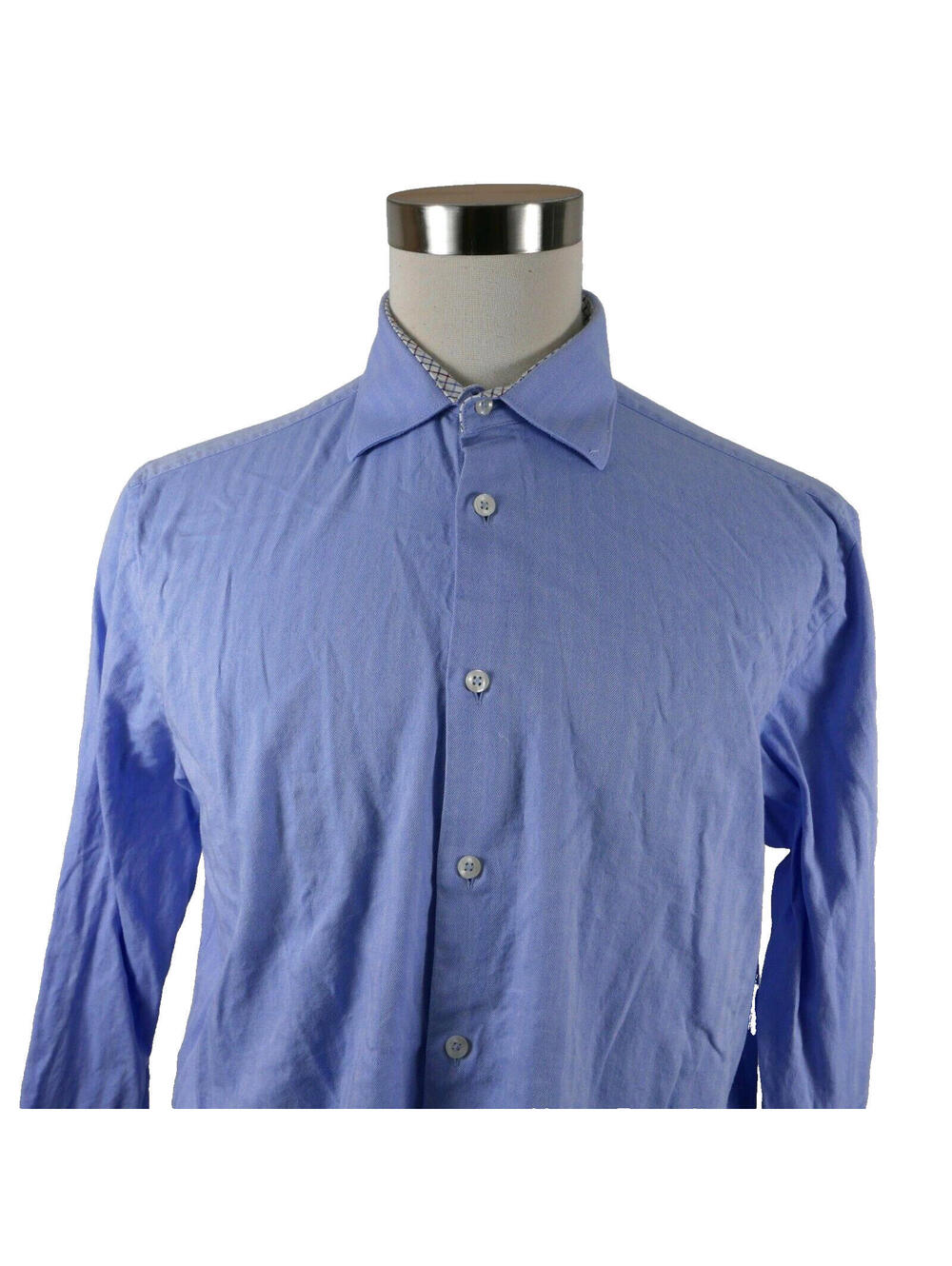 Tattersall London Mens Button Up Light Blue Zig Zag Dress Shirt 17 32/33